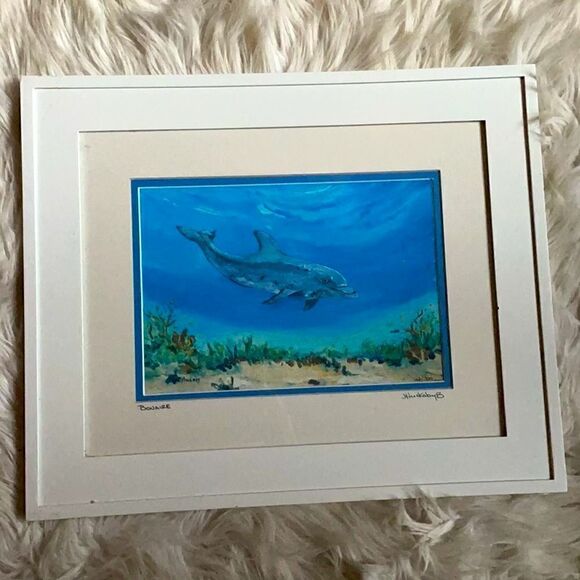 Watercolor Dolphin Print Framed and Matted (#22 of 300 Made) - Picture 3 of 16